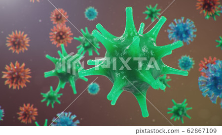 Outbreak of coronavirus, flu virus and 2019-nCov. Concept of a pandemic, epidemic for human cells. COVID-19 under the microscope, pathogen affecting the respiratory system, 3d illustration Outbreak of coronavirus, flu virus and 2019-nCov. Concept of a pandemic, epidemic for human cells. COVID-19 under the microscope, pathogen affecting the respiratory system, 3d illustration 62867109