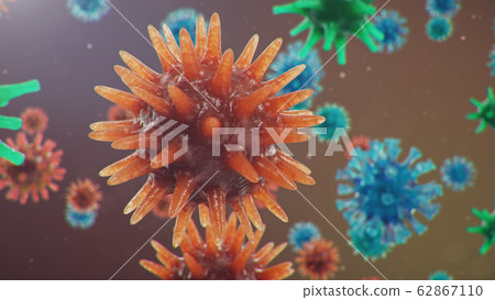 3D illustration Coronavirus concept under the microscope. Spread of the virus within the human. Epidemic, pandemic affecting the respiratory tract. Fatal viral infection 3D illustration Coronavirus concept under the microscope. Spread of the virus within the human. Epidemic, pandemic affecting the respiratory tract. Fatal viral infection 62867110