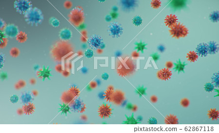Chinese pathogen called Coronavirus or Covid-19, as a type of flu. Outbreak of coronavirus, which leads to death. Concept of a pandemic that infects the lungs, i.e. atypical pneumonia, 3D illustration Chinese pathogen called Coronavirus or Covid-19, as a type of flu. Outbreak of coronavirus, which leads to death. Concept of a pandemic that infects the lungs, i.e. atypical pneumonia, 3D illustration 62867118
