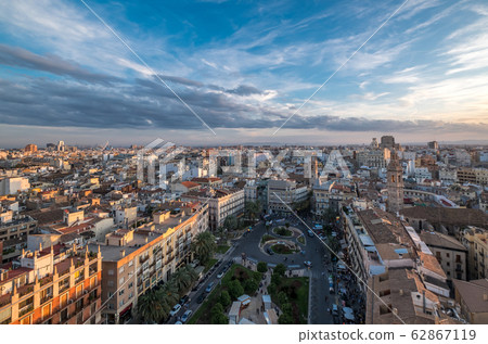 Valencia aerial skyline with Plaza de la Reina at Spain 62867119
