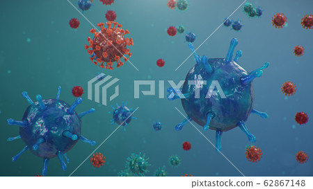 Chinese pathogen called Coronavirus or Covid-19, as a type of flu. Outbreak of coronavirus, which leads to death. Concept of a pandemic that infects the lungs, i.e. atypical pneumonia, 3D illustration Chinese pathogen called Coronavirus or Covid-19, as a type of flu. Outbreak of coronavirus, which leads to death. Concept of a pandemic that infects the lungs, i.e. atypical pneumonia, 3D illustration 62867148