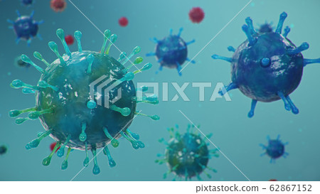 Outbreak of Chinese influenza - called a Coronavirus or 2019-nCoV, which has spread around the world. Danger of a pandemic, epidemic of humanity. Close-up virus under the microscope, 3d illustration Outbreak of Chinese influenza - called a Coronavirus or 2019-nCoV, which has spread around the world. Danger of a pandemic, epidemic of humanity. Close-up virus under the microscope, 3d illustration 62867152