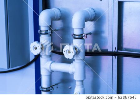 Water pump station and pipeline on roof deck of 62867645