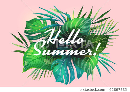 Hello Summer Tropical Banner - Stock Illustration [62867883] - PIXTA