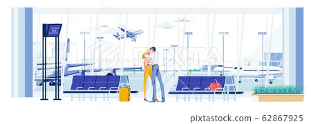 Meeting or Parting Couple in Airport Terminal. 62867925