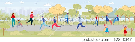 People Rest in City Park Flat Vector Illustration - Stock Illustration ...