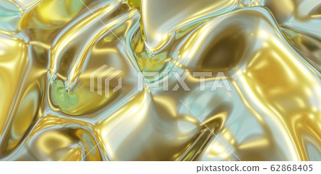 glossy golden metal fluid glossy mirror water effect background backdrop texture 3d render illustration 62868405