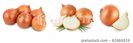 yellow onion isolated on white background close up. Set or collection yellow onion isolated on white background close up. Set or collection 62868816