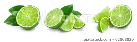 lime with half and leaf isolated on white background. Set or collection lime with half and leaf isolated on white background. Set or collection 62868820