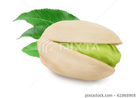 pistachio with leaves isolated on white background with clipping path and full depth of field 62868908