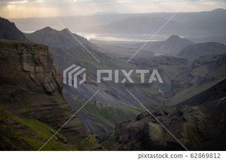 Mountain peak with and clouds on the laugavegur Hiking trail close to Thorsmork Mountain peak with and clouds on the laugavegur Hiking trail close to Thorsmork 62869812