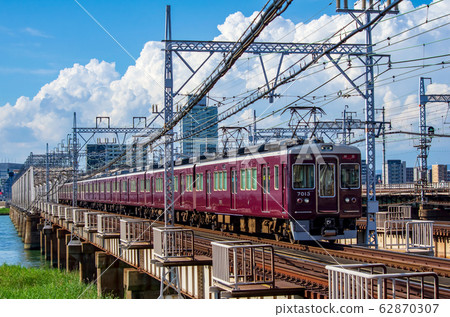 Hankyu Railway 7000 series crossing Yodogawa Hankyu Railway 7000 series crossing Yodogawa 62870307