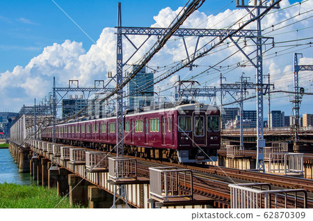 Hankyu Railway 7000 series crossing Yodogawa Hankyu Railway 7000 series crossing Yodogawa 62870309