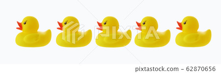 Five yellow plastic ducks in a row with clipping path Five yellow plastic ducks in a row with clipping path 62870656