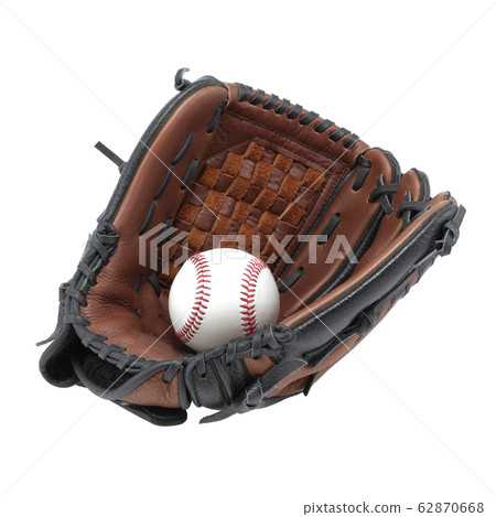 Baseball glove mitt and ball isolated on white background with clipping path 62870668
