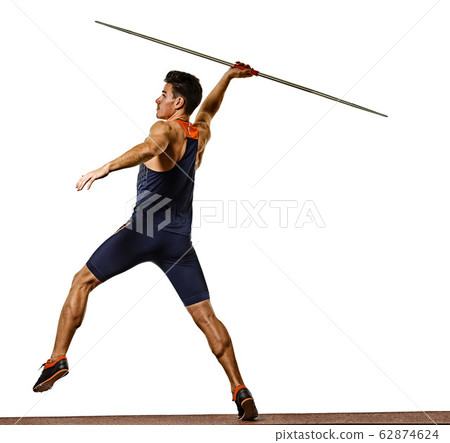 young man athletics Javelin athlete isolated white background 62874624