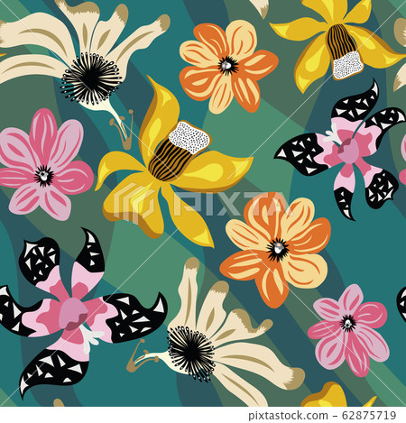 Summer flowers seamless pattern geo background - Stock Illustration ...