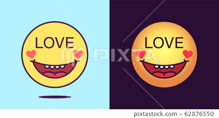 Emoji face icon with phrase Love. Enamored Emoji face icon with phrase Love. Enamored 62876550