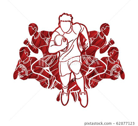 Group of Rugby players action cartoon sport graphic vector 62877123