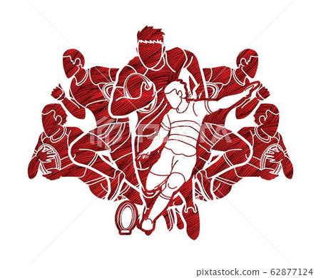 Group of Rugby players action cartoon sport graphic vector 62877124