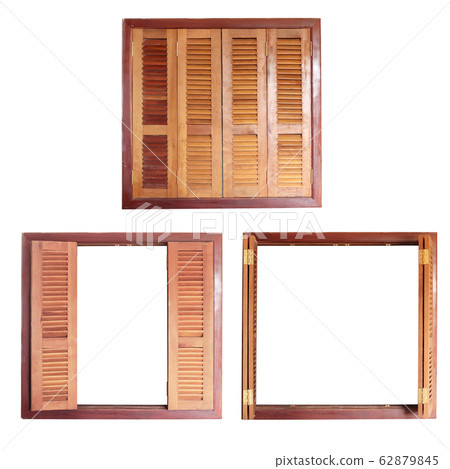 Retro window frame with wooden shutters 62879845