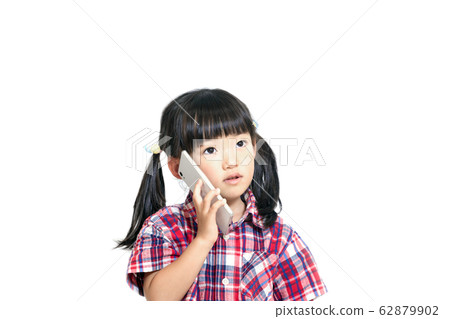 A young girl talking on a smartphone with a serious face. Smartphone, consultation, trouble, phone image 62879902
