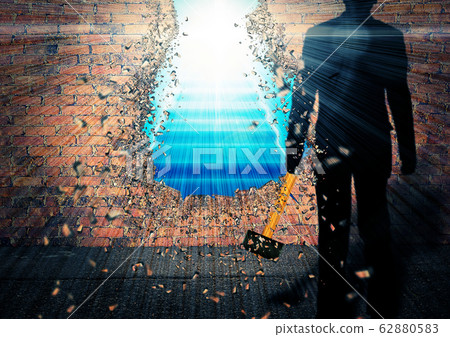 Businessman silhouette destroying wall 62880583