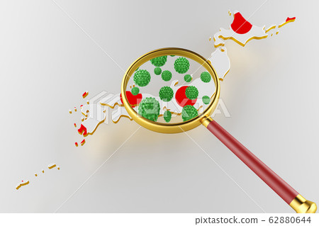 Contagious HIV AIDS, Flur or Coronavirus with Japan map. 3D rendering Contagious HIV AIDS, Flur or Coronavirus with Japan map. 3D rendering 62880644