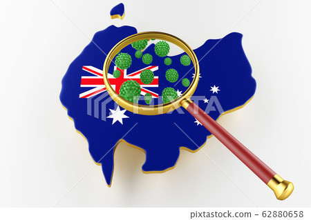 Contagious HIV AIDS, Flur or Coronavirus with Australia map. 3D rendering Contagious HIV AIDS, Flur or Coronavirus with Australia map. 3D rendering 62880658