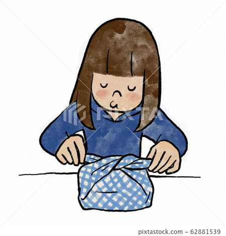 Girl wrapping a lunch box Girl wrapping a lunch box 62881539
