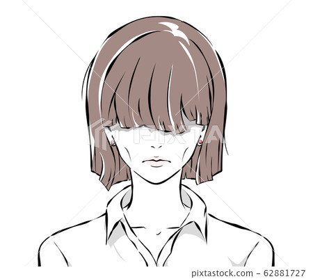 Crumpled woman hiding her eyes with her bangs 62881727