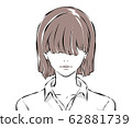 Woman's face with eyes closed by bangs Woman's face with eyes closed by bangs 62881739