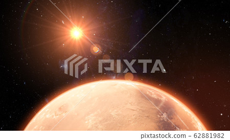 Mars planet sunset sunrise in the space 3d illustration Mars planet sunset sunrise in the space 3d illustration 62881982