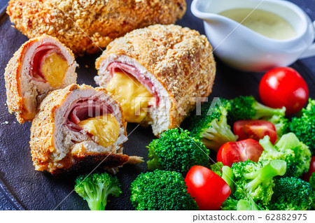 close-up of Chicken Cordon Bleu, top view close-up of Chicken Cordon Bleu, top view 62882975
