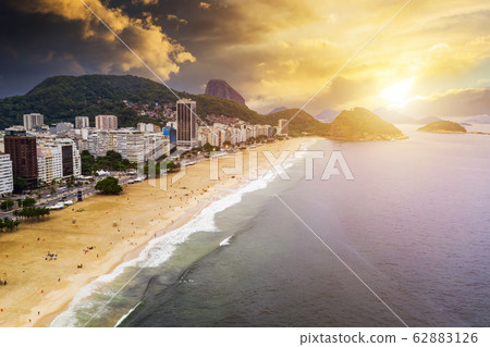 Panorama of Rio de Janeiro at twilight, Brazil. Copacabana beach at sunset. 62883126