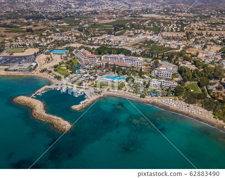 Coral beach in Paphos Cyprus - aerial view 62883490