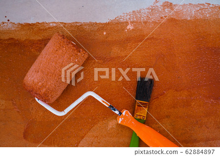 Stair painting DIY with rolling and brush 62884897