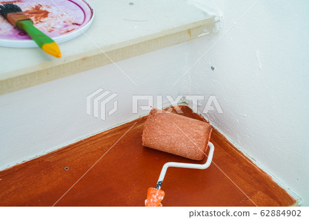 Stair painting DIY with rolling and brush Stair painting DIY with rolling and brush 62884902