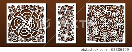 Laser cut templates for panel decor. Abstract geometric pattern, floral design. Vector set for metal cutting, paper art or fretwork. Laser cut templates for panel decor. Abstract geometric pattern, floral design. Vector set for metal cutting, paper art or fretwork. 62886309
