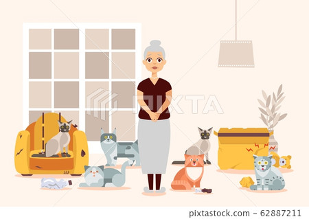 Old woman with cats vector illustration,... - Stock Illustration [62887211]  - PIXTA