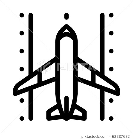 Airplane On Runway Airport Icon Thin Line Vector 62887682
