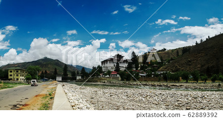 Landscape with Rinpung Dzong in Paro Bhutan Landscape with Rinpung Dzong in Paro Bhutan 62889392