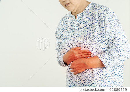 Senior woman Suffering From Acid Reflux Or Heartburn-Isolated On White Background 62889559