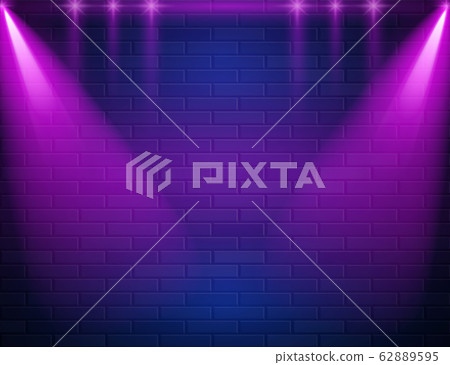 Retro Abstract Blue And Purple Neon Lights On Black Brick Wall Retro Abstract Blue And Purple Neon Lights On Black Brick Wall 62889595