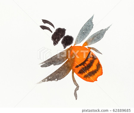orange bee hand-drawn in sumi-e (suibokuga) style orange bee hand-drawn in sumi-e (suibokuga) style 62889685