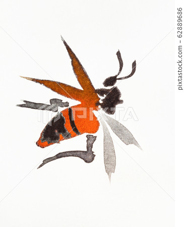 orange wasp hand-drawn in sumi-e (suibokuga) style orange wasp hand-drawn in sumi-e (suibokuga) style 62889686