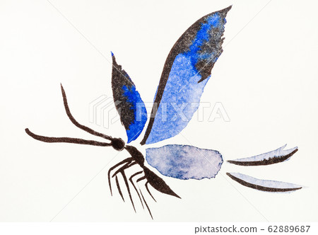 butterfly with blue wings drawn in sumi-e style butterfly with blue wings drawn in sumi-e style 62889687