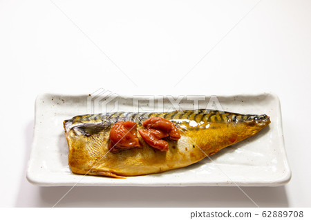 Plum boiled mackerel. (White background) Plum boiled mackerel. (White background) 62889708