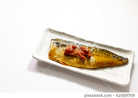Plum boiled mackerel. (White background) Plum boiled mackerel. (White background) 62889709