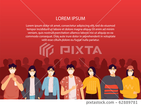 Mix race people crowd in protective masks Mix race people crowd in protective masks 62889781